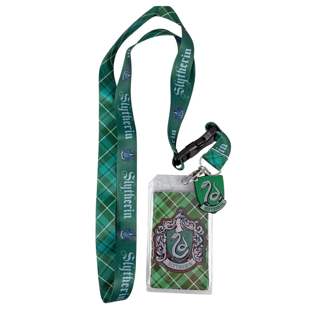 Harry Potter Slytherin Lanyard Unisex Green Excellent Plaid ID Holder Charm